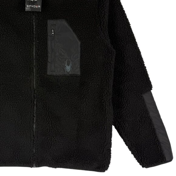 $129.00 Spyder Men's Full Zip Logo Warm Cozy Black Sherpa Jacket Size Medium NWT - Picture 5 of 11